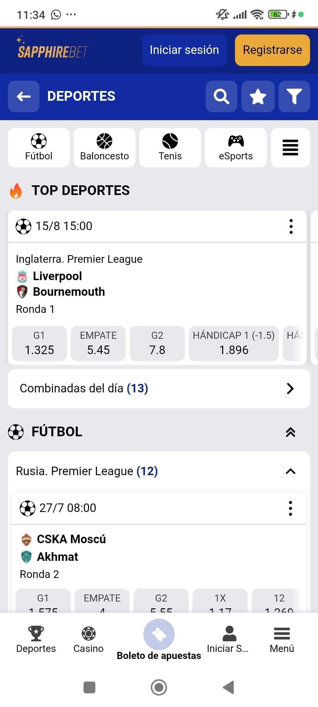 Experiencia móvil en SapphireBet