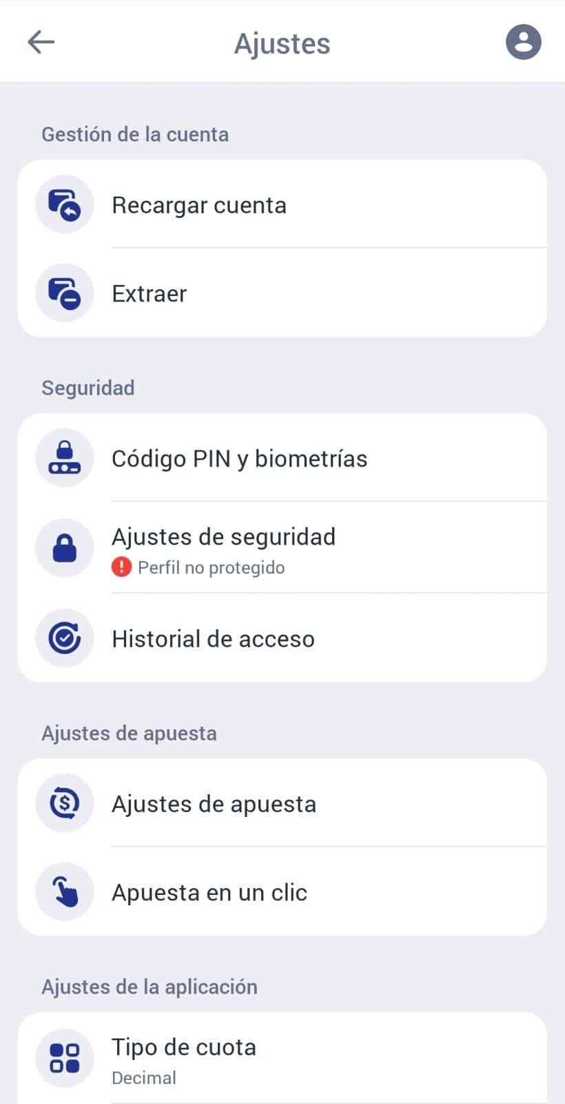 Haz clic en la sección “Recargar cuenta” en el menú
