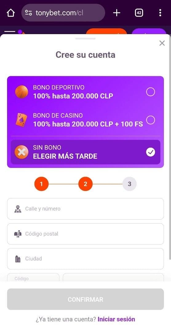 Guía de registro de Tonybet