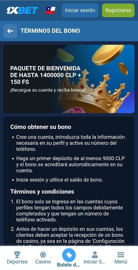 Resumen de los bonos disponibles en 1xbet para Chile 2.jpg