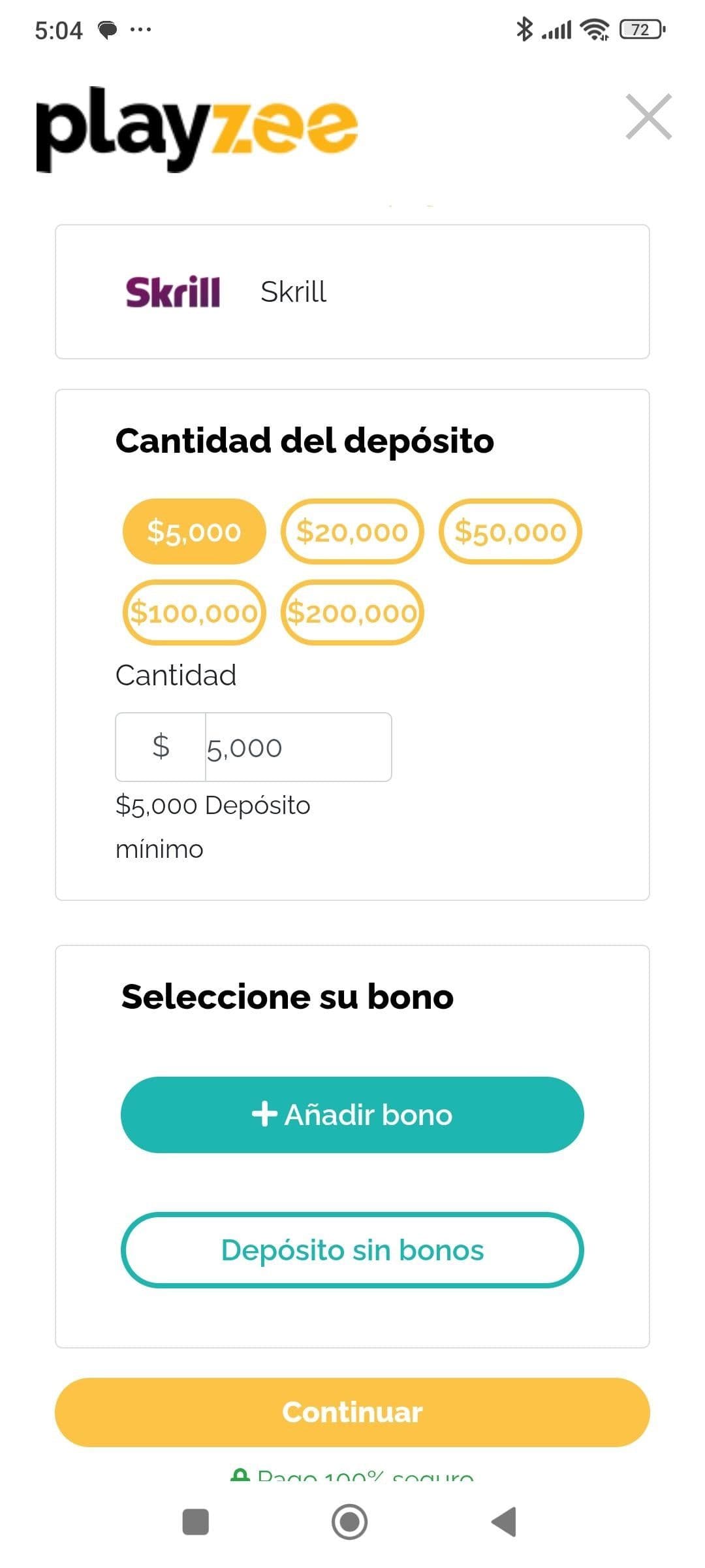 Realizar un depósito en Playzee