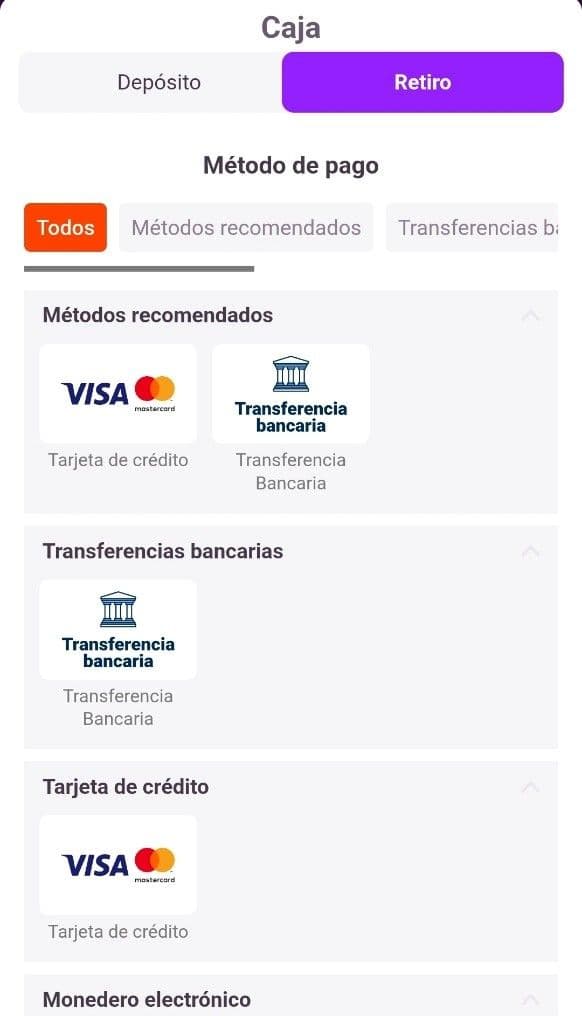 Elige tu método (preferiblemente el mismo usado para depositar)